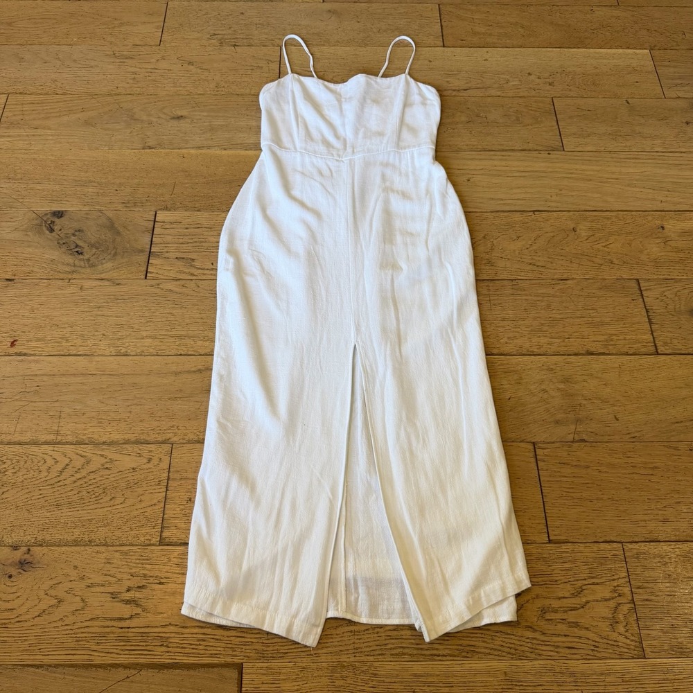 Stillwater Giada Apron Midi Dress Large White Lace Up Back Slit Linen (2151)